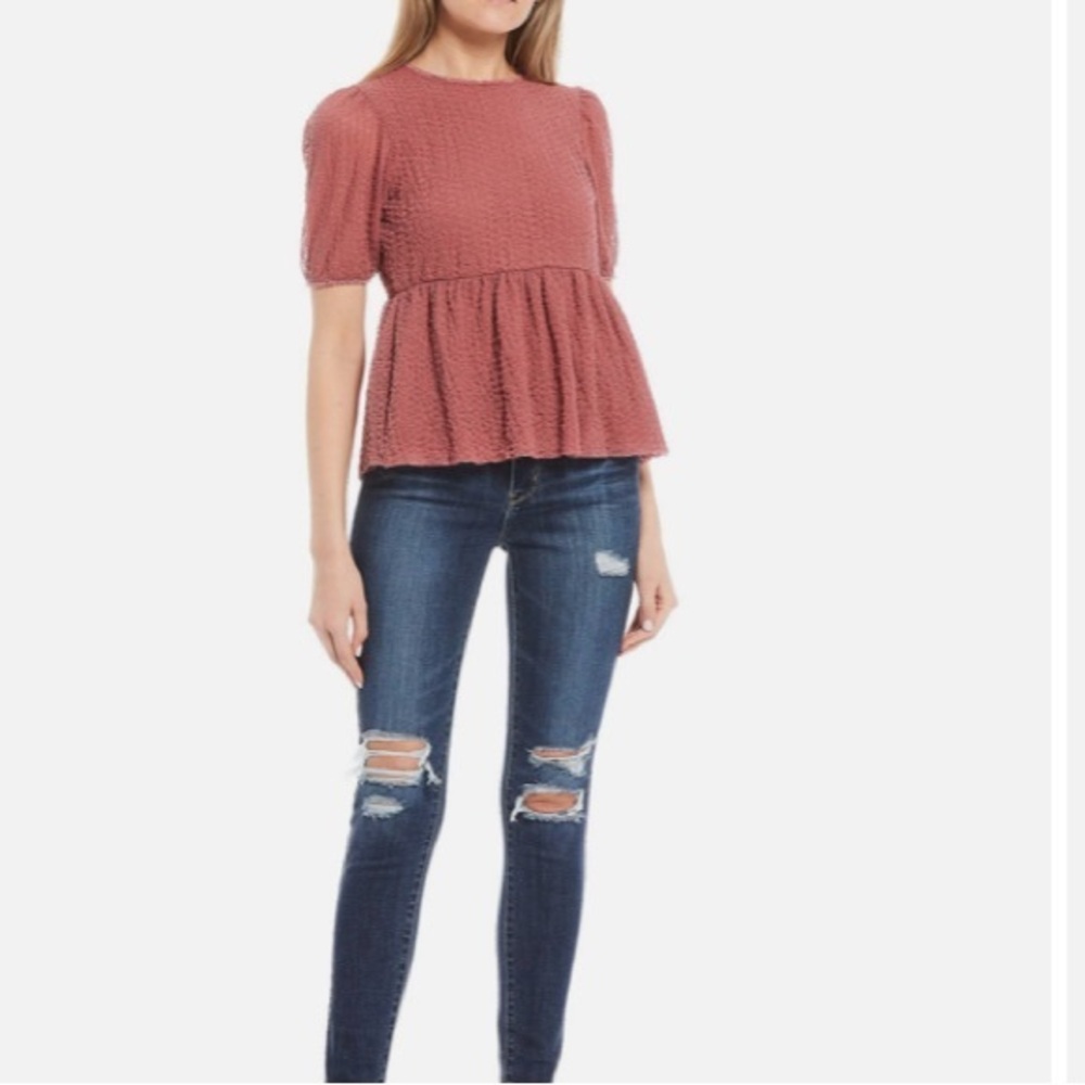 Jolt Babydoll Short Sleeve Top Dusty Rose - L NWT